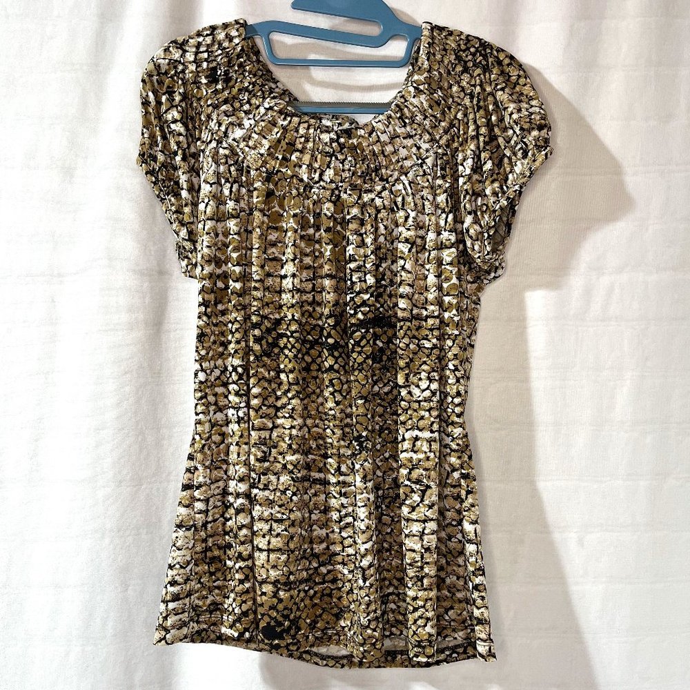 Women's Style & Co. Short Sleeve Blouse with Fun Pattern, Size Large